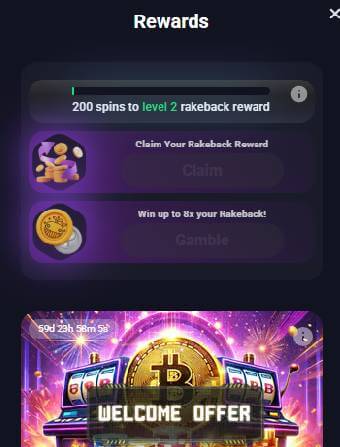 Metaspins Casino Rakeback Reward
