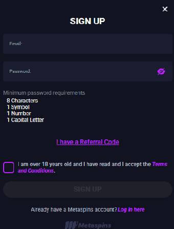 Metaspins Casino Registration