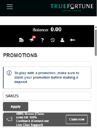 TrueFortune Casino No Deposit Bonus Activation