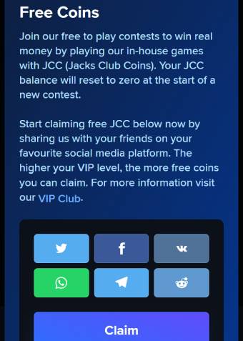 Jacks Club Casino No Deposit Bonus 5