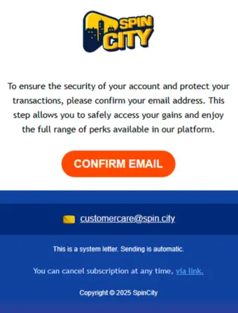 Spin City Casino No Deposit Email