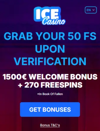 Ice Casino bonusoversigt der viser free spins og velkomsttilbud