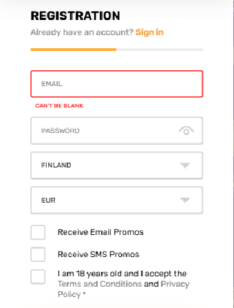 Dux Casino Registration Form