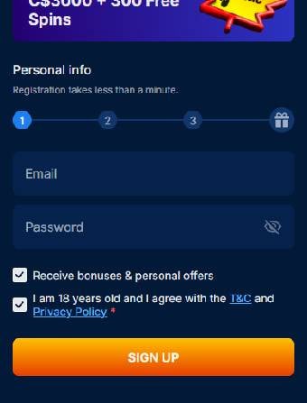 OnlyWin Casino Registration Page