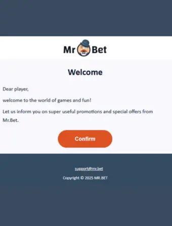 Mr Bet no deposit bonus email example