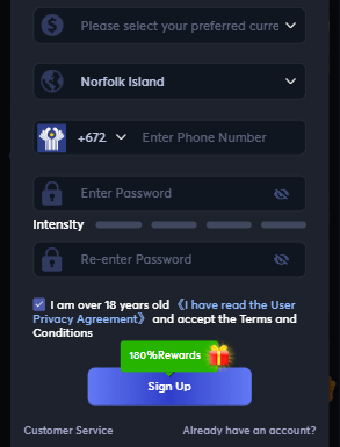 7.bet Casino Registration Form