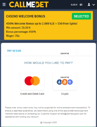 CallMeBet Deposit