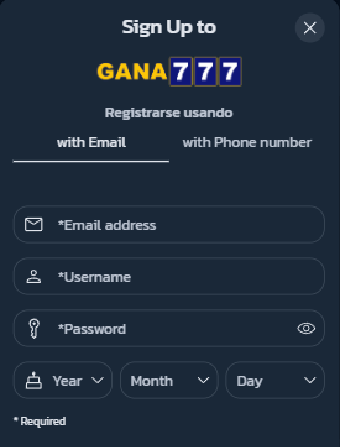 Gana777 Casino Registration Form
