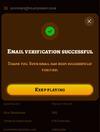Playjonny Casino Verification Successful