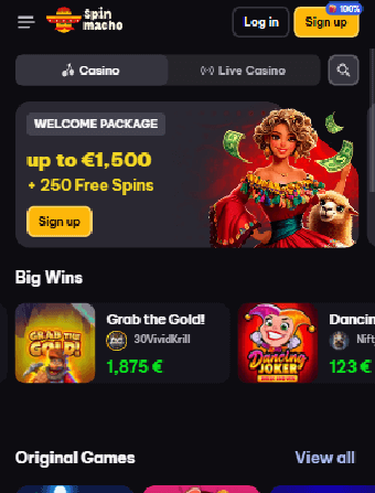 Spinmacho Casino Main Page