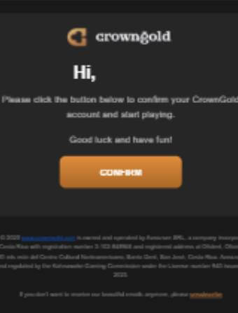 CrownGold Casino Email Confirmation