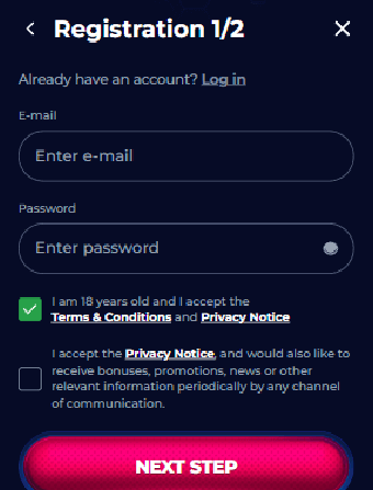 Crypto Palace Casino Registration Form
