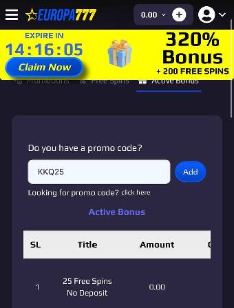 Europa777 Casino Active No Deposit Bonus