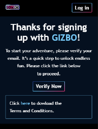 Gizbo Casino Email Confirmation