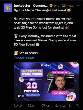 Jackpotter Casino Twitter Post