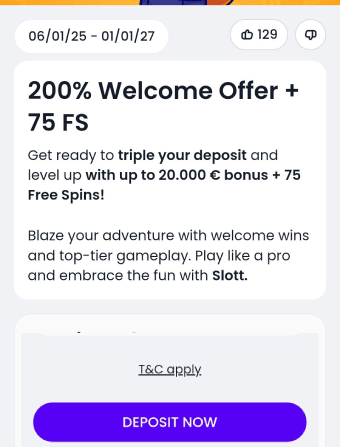 Slott Welcome bonus offer