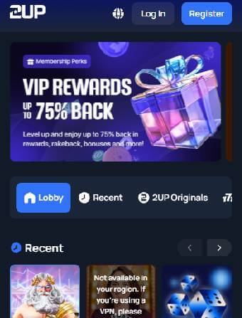2Up Casino Main Page