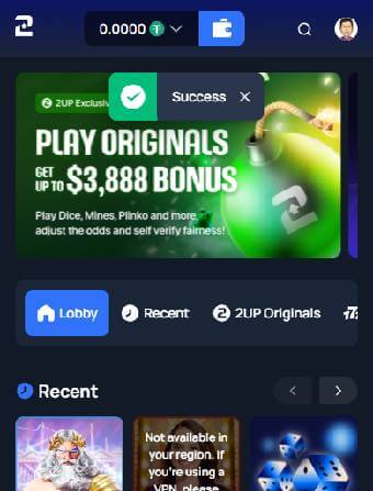 2Up Casino Registation Successfull