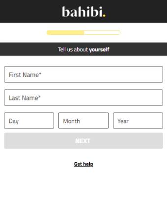 Bahibi Casino Registration form