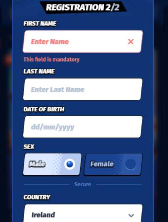 BigClash Casino Personal details