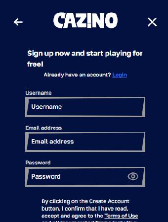 Cazino Casino Registration Form