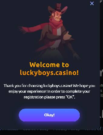 LuckyBoys Casino Registration Complete