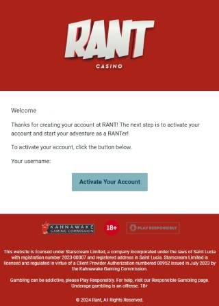 RANT Casino Email Activation