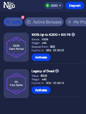 Slotneo Casino No Deposit Bonus