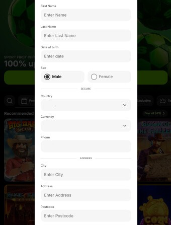 Spinit Casino Registration Form 2