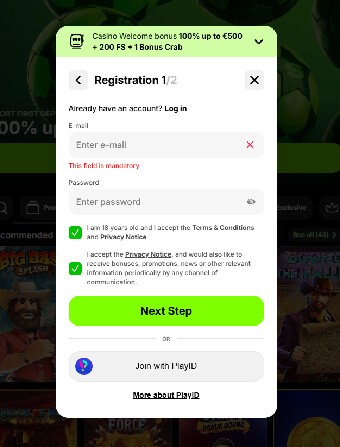 Spinit Casino Registration Form 1