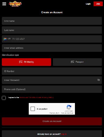TicTac Bets Casino Registration form