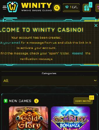 Winity Casino Registration Success