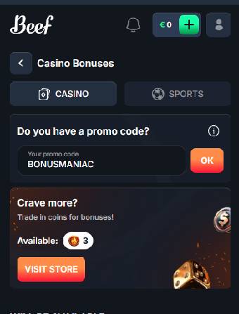 Beef Casino No Deposit Bonus Activation