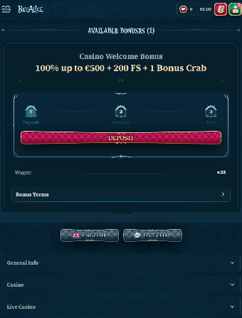 BetAlice Casino Bonus activation