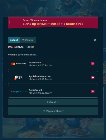 BetAlice Casino First deposit