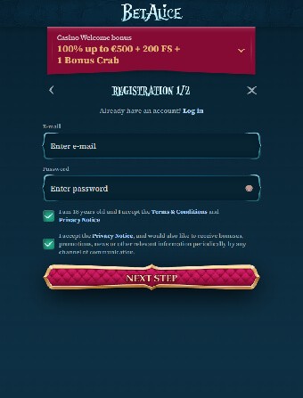 BetAlice Casino Registration