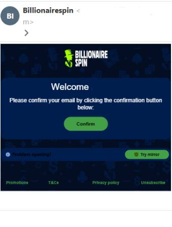 Billionair Spin Casino Email Verification