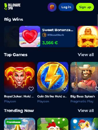 Billionair Spin Casino Main Page