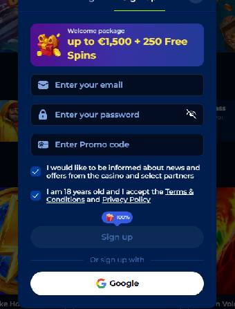 Billionaire Spin Casino Registration Form