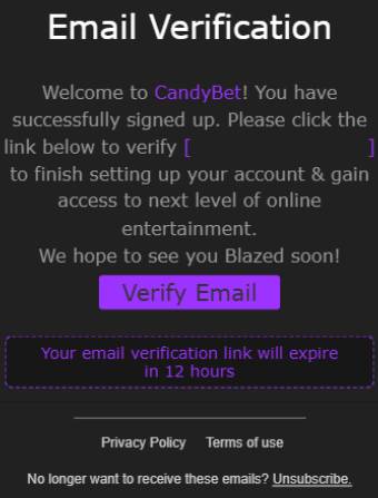 CandyBet Casino Email Confirmation