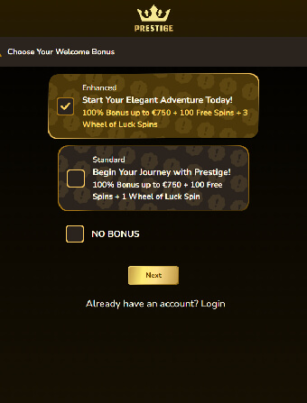 Casino Prestige Welcome Bonus 