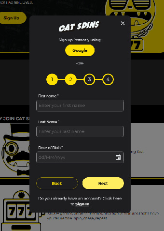 Cat Spins Casino Personal information