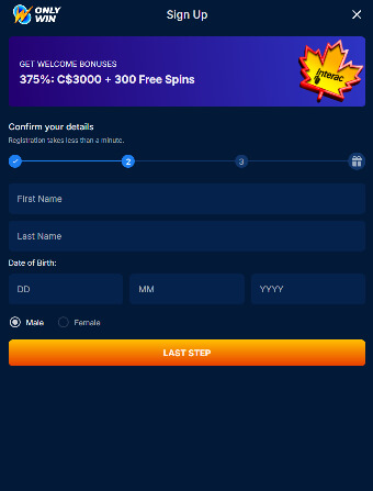 OnlyWin Casino Personal Information