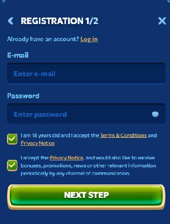 Pandido Casino Registration page