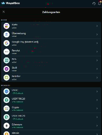 RoyalSea Casino Deposit