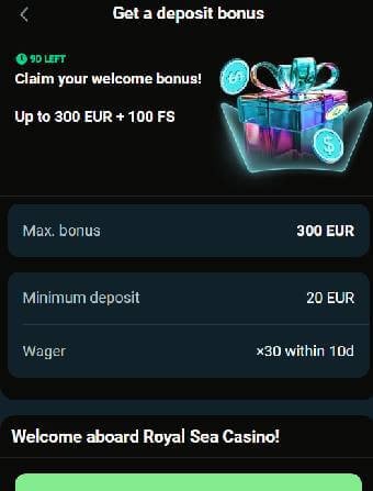 RoyalSea Casino Welcome Bonus
