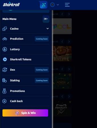 Sharkroll Casino Navigation Menu