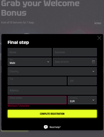 SlotsVader Casino Personal information