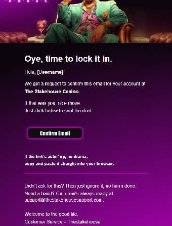 TheStakeHouse Casino Email Confirmation