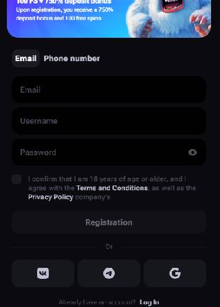Vega Bet Casino Registration Page